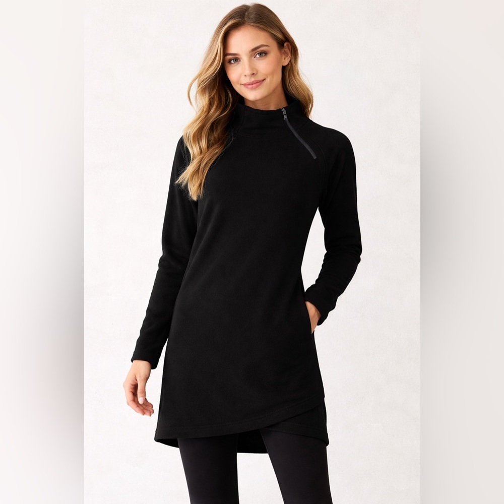 Athleta Black Asymmetrical Zip Tunic Pullover Sweatshirt Large Tall